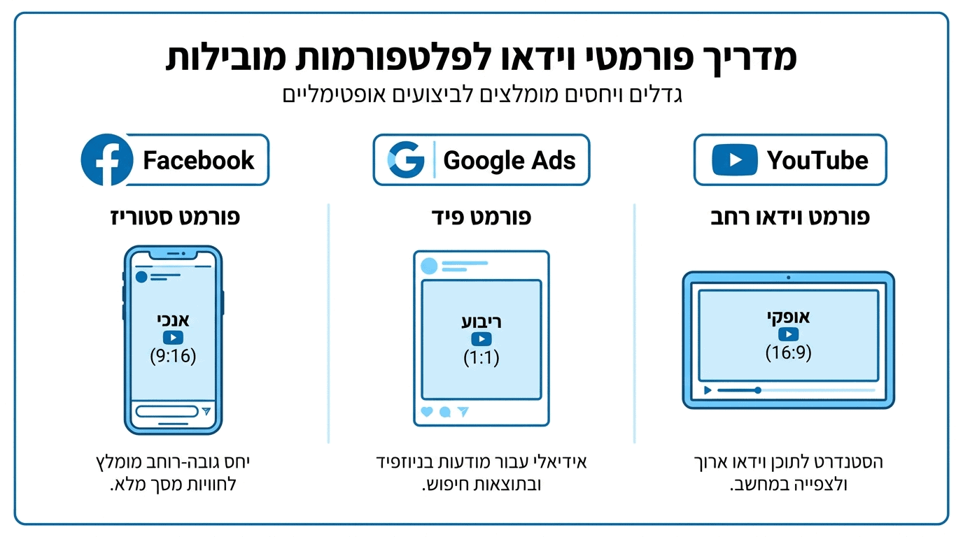 התאמת סרטון לפלטפורמות פרסום שונות - פייסבוק, גוגל אדס ויוטיוב
