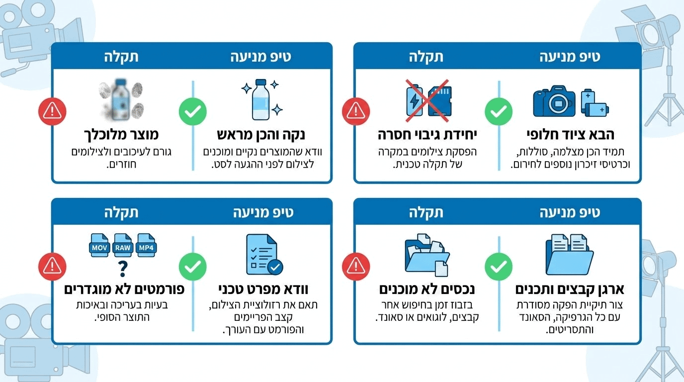 טעויות נפוצות ביום צילום וידאו מוצר ואיך להימנע מהן