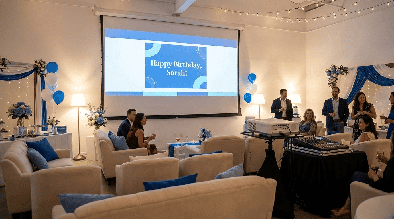 הקרנת קליפ יום הולדת לילד על מסך גדול באירוע