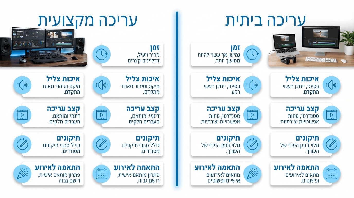 השוואה בין עריכה עצמאית לשירות מקצועי - טבלת השוואה
