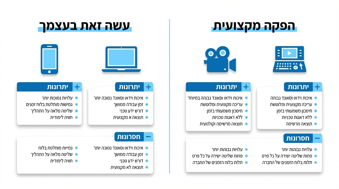 השוואה בין הפקה עצמית להפקה מקצועית של סרטון פרישה