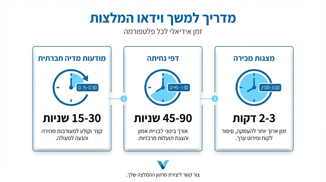 אורך אידיאלי לסרטון עדויות לקוחות לפי פלטפורמה