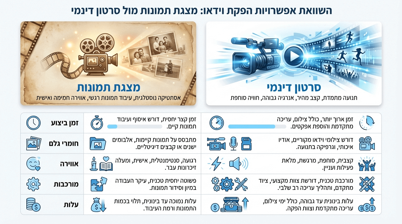 השוואה בין מצגת תמונות לקליפ וידאו לחתונת כסף