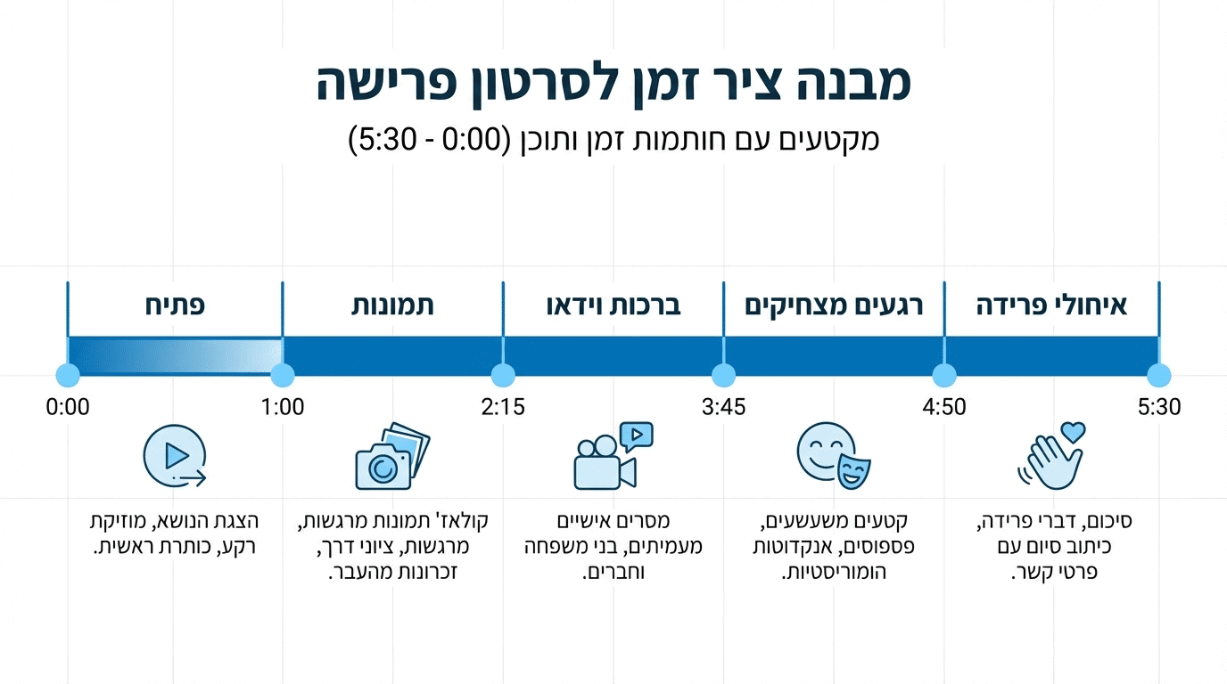 מבנה מומלץ לסרטון פרישה לפי דקות