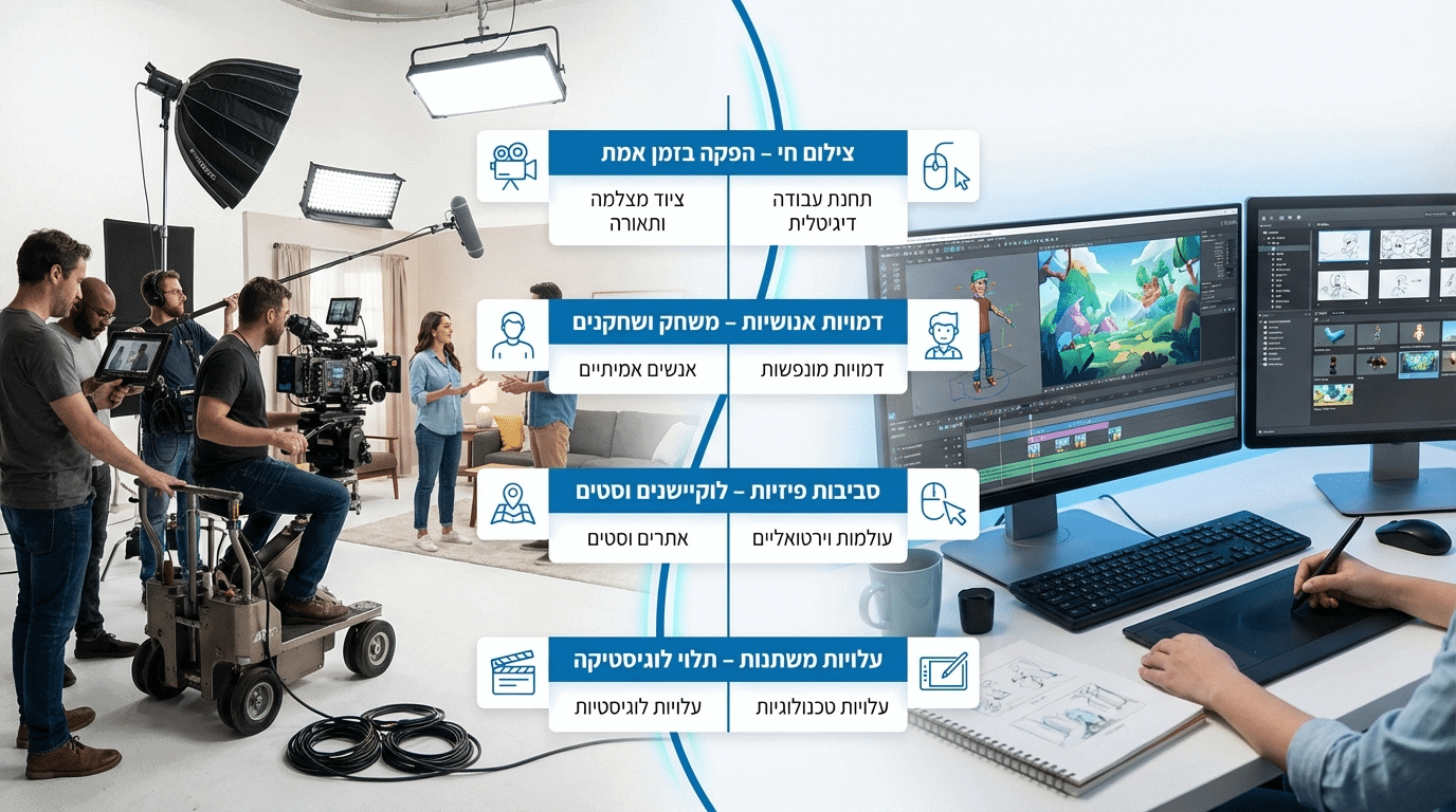 השוואה בין סרטון מצולם לאנימציה בהפקת תדמית לעסק