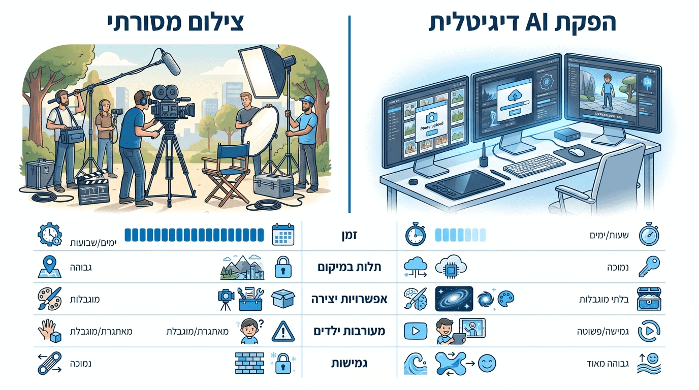 השוואה בין סרטון AI לקליפ בת מצווה מסורתי