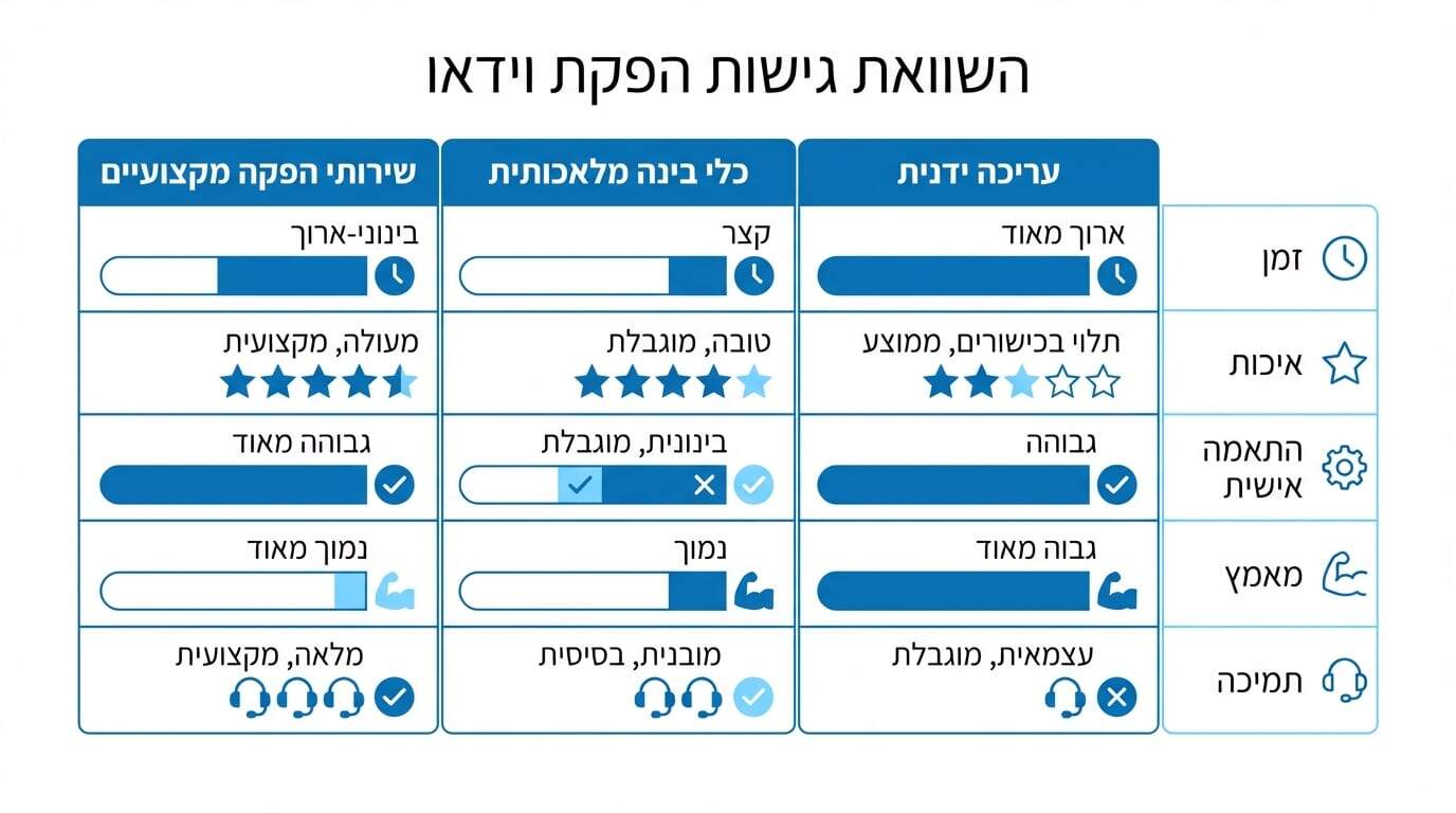 השוואה בין גישות שונות ליצירת סרטון פרישה לגמלאות
