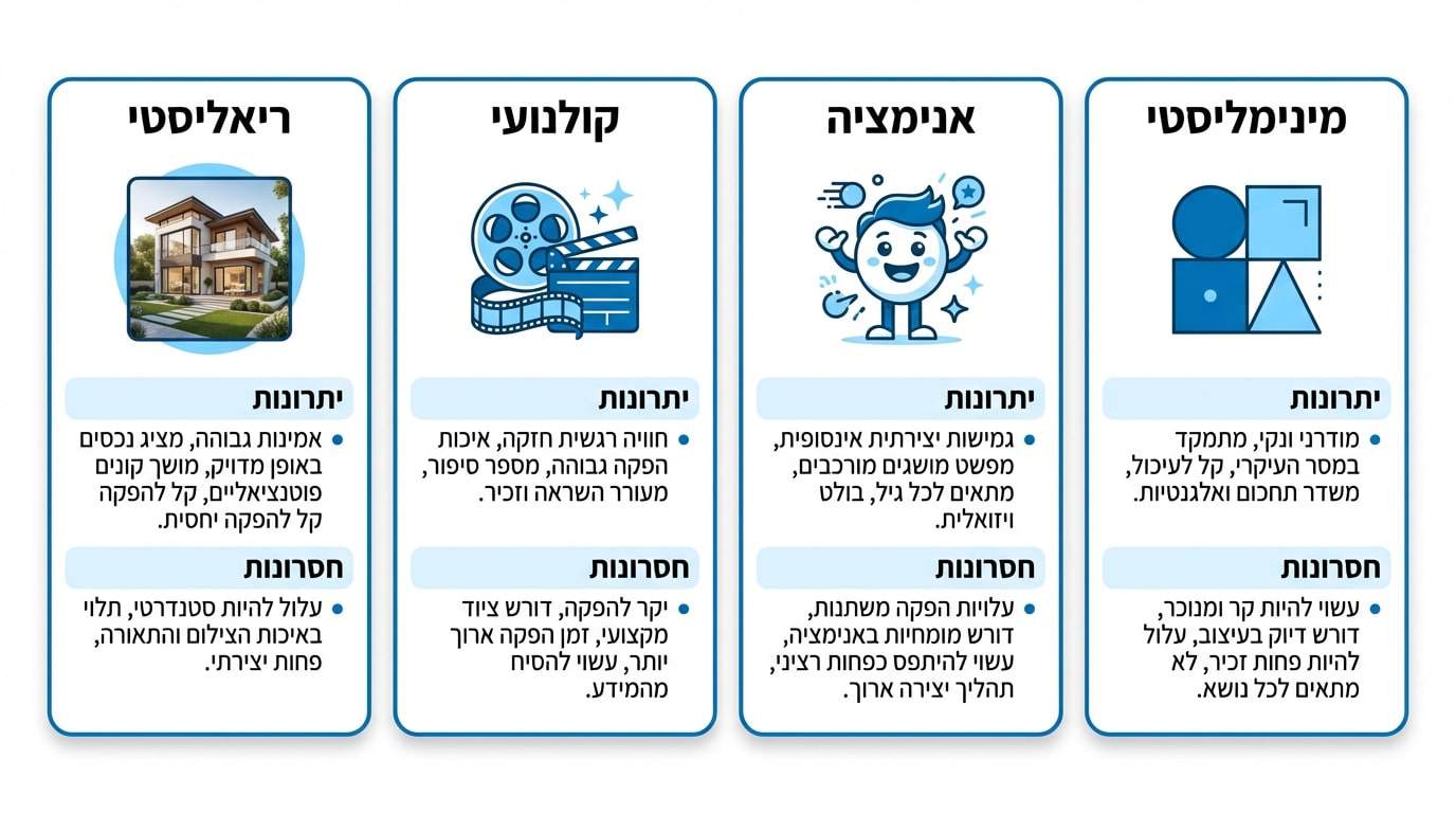 השוואת סגנונות שונים ליצירת סרטון AI מתמונות