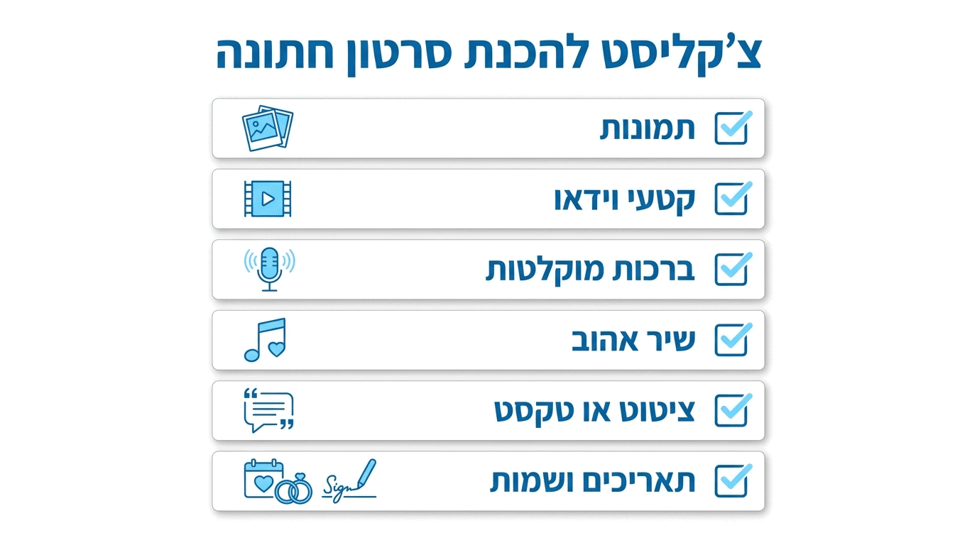 צ׳ק-ליסט להכנת חומרים לסרטון AI לחתונה