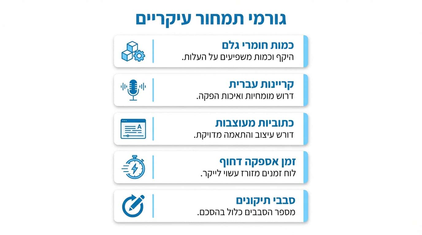 גורמים המשפיעים על מחיר סרטון AI ליום הולדת - טבלת השוואה מקצועית