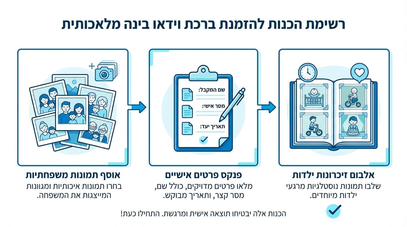 הכנה להזמנת ברכת וידאו AI לבת מצווה - תמונות וחומרים נדרשים