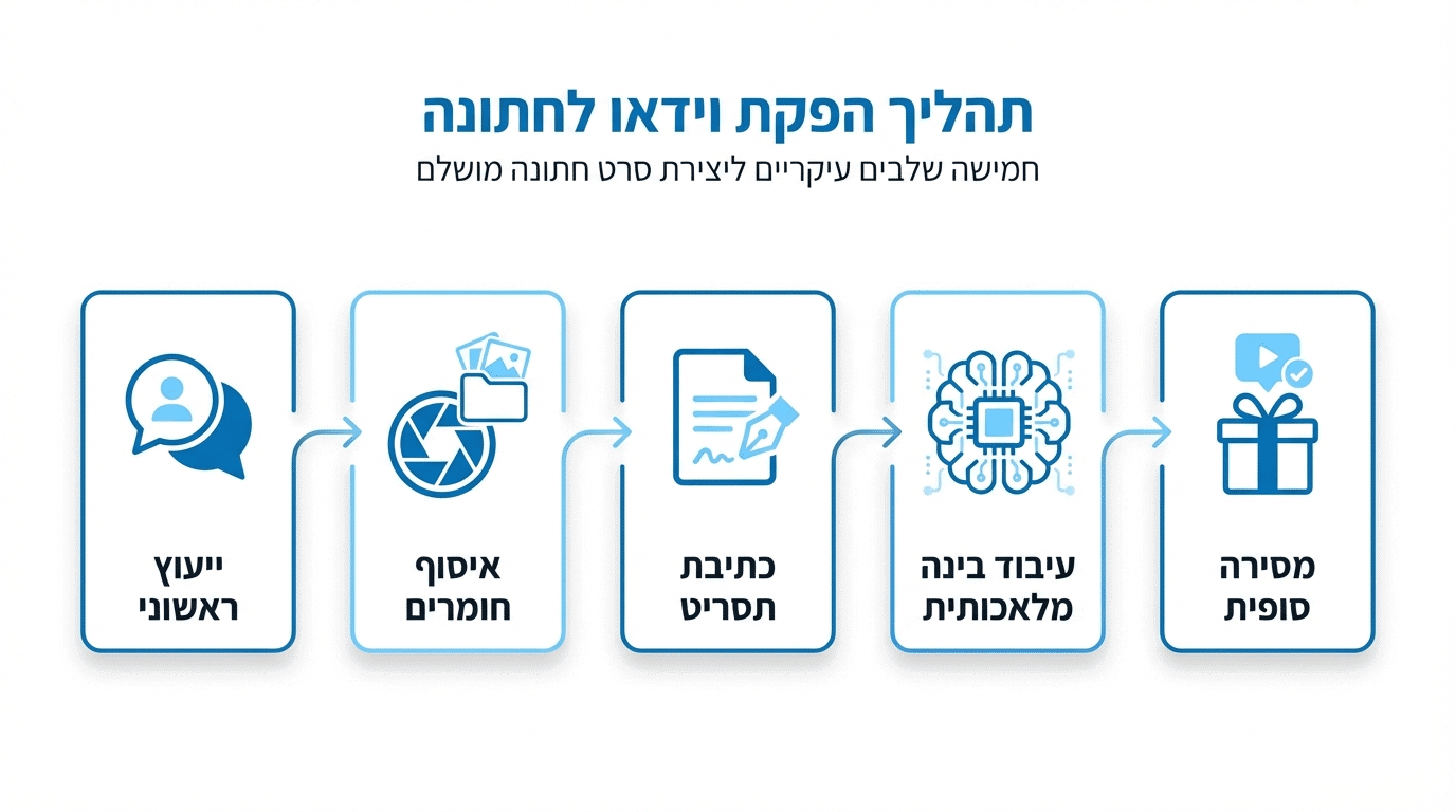 תהליך העבודה להפקת סרטון AI לחתונה - משלב ההזמנה ועד לתוצר המוגמר