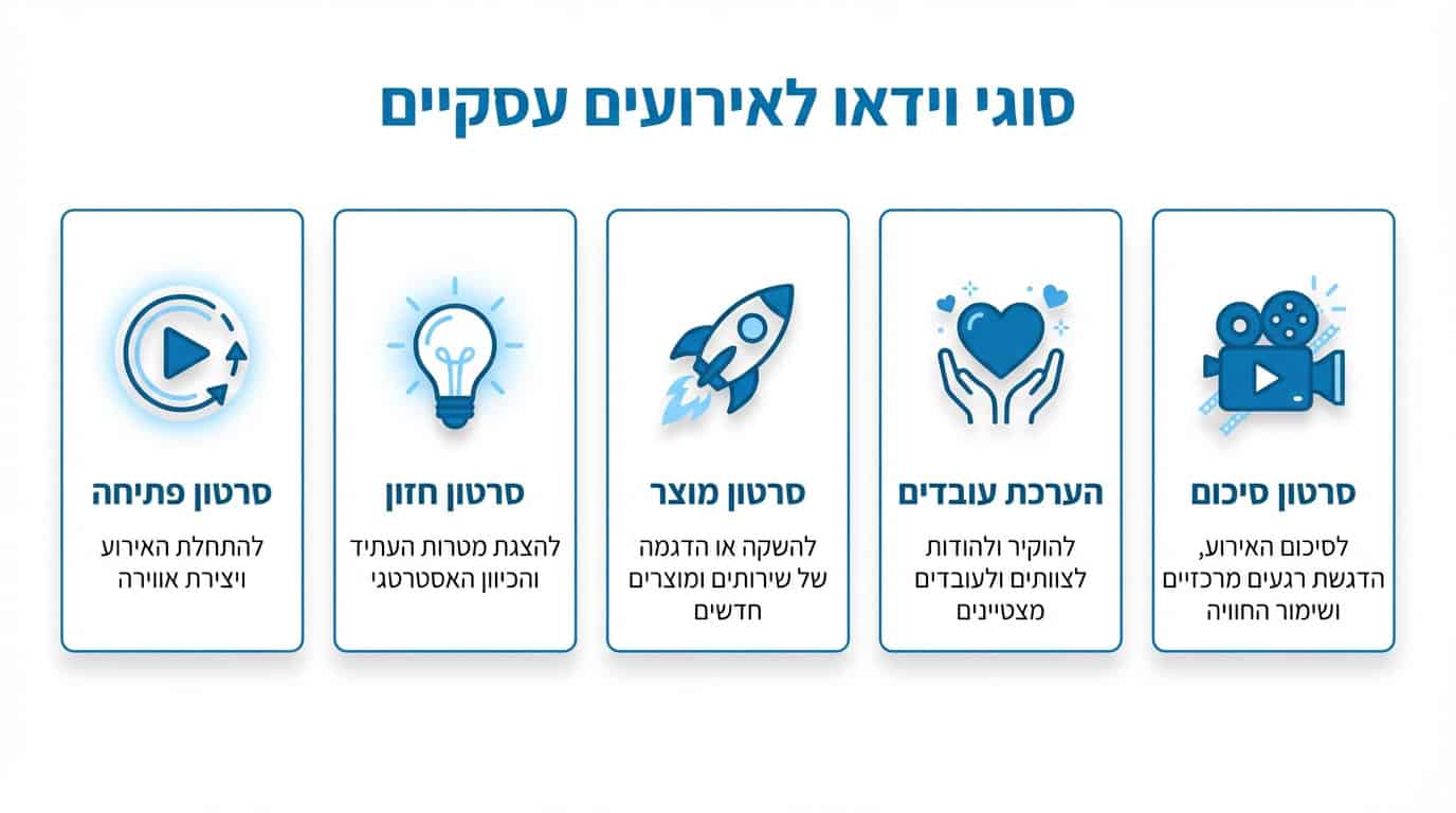 סוגי סרטונים לאירועים ארגוניים - פתיח, סיכום והדרכה