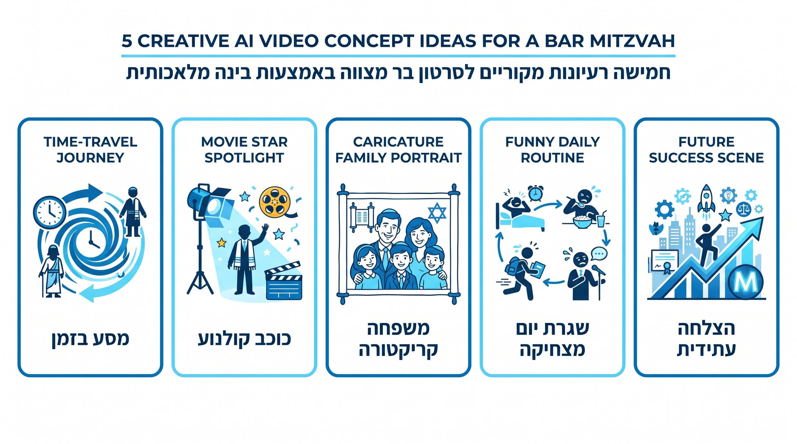 רעיונות מצחיקים לסרטון בר מצווה AI - כיוונים יצירתיים להפקת קליפ הומוריסטי