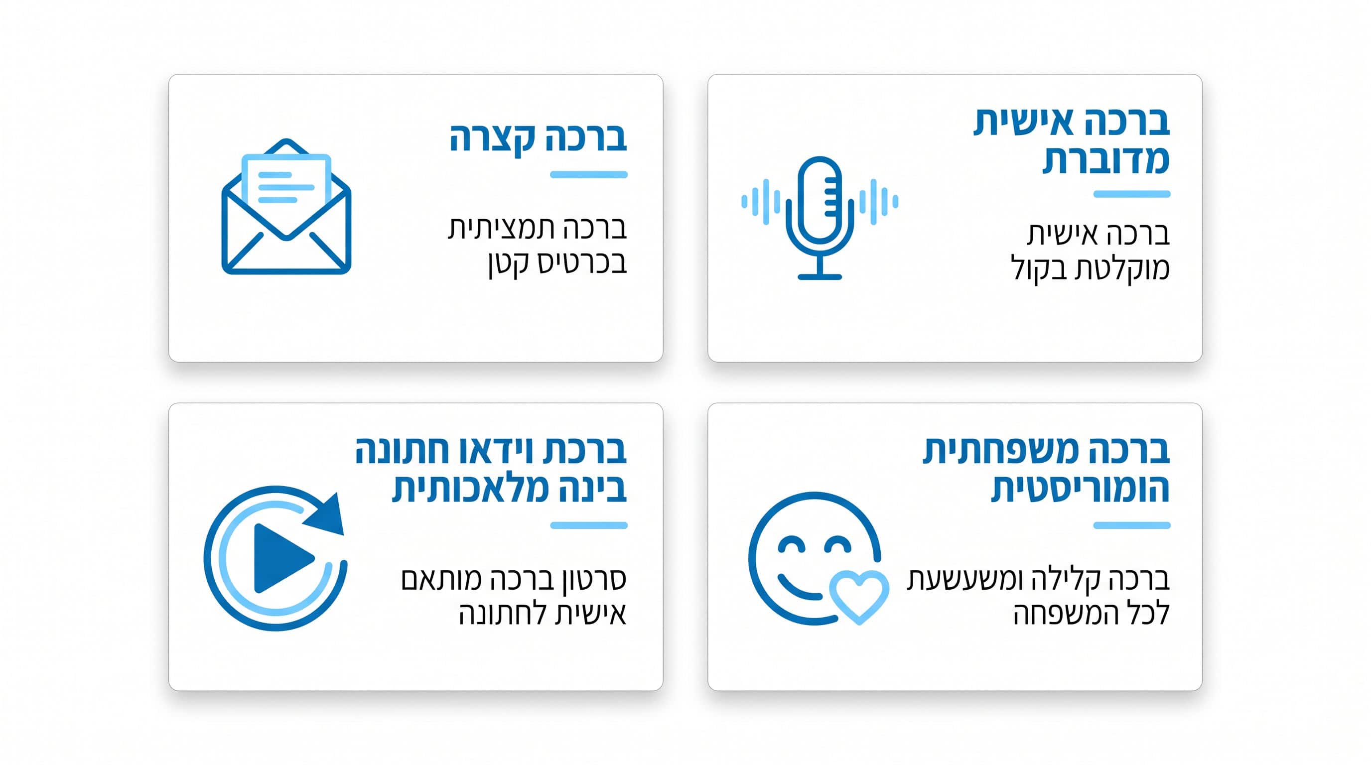 סוגי ברכות AI לחתן וכלה – ברכת וידאו, ברכה כתובה וברכת מזל טוב