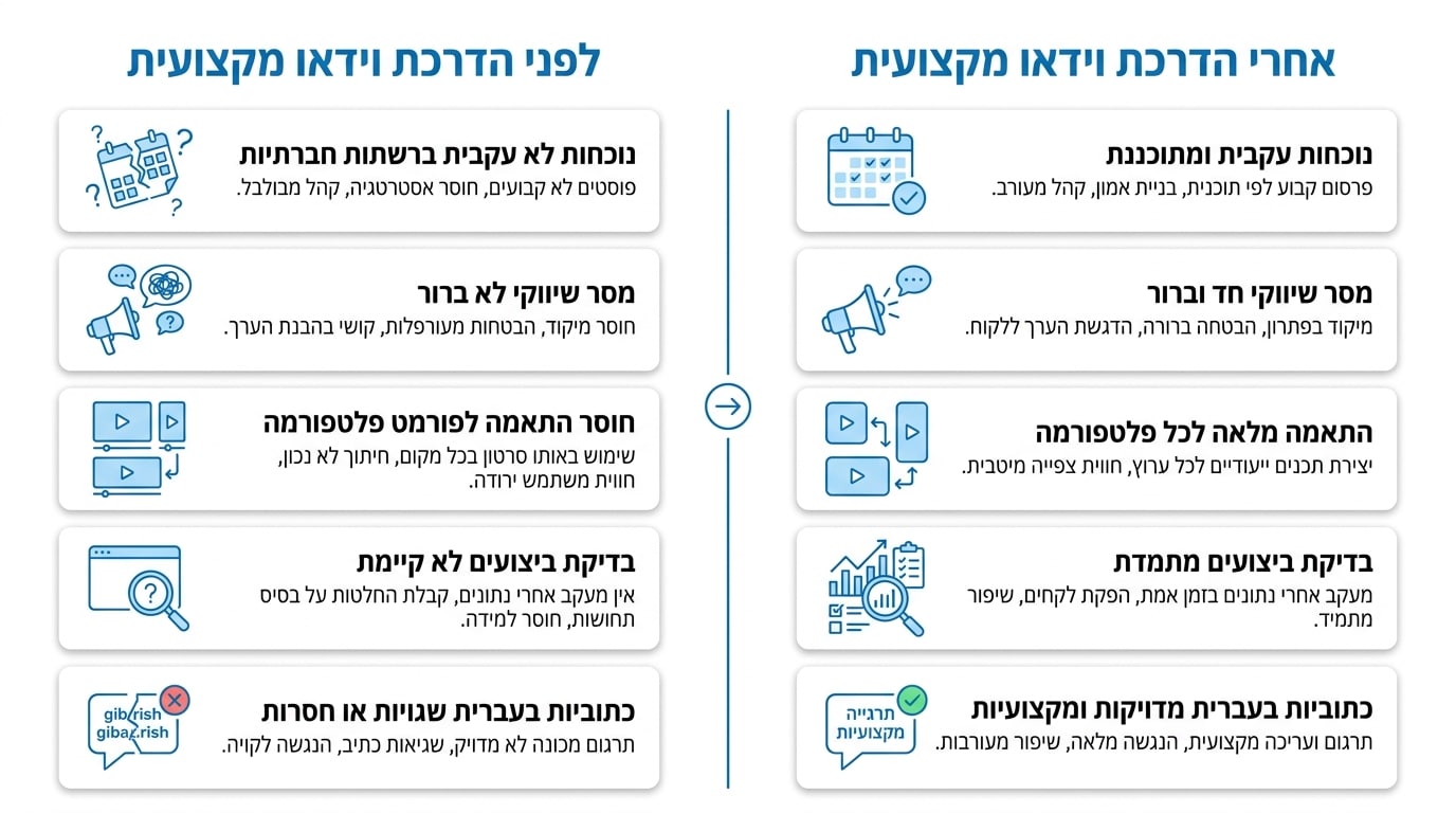 טבלת מיפוי צורך עסקי מול תוצר בהפקת סרטון AI לרשתות חברתיות