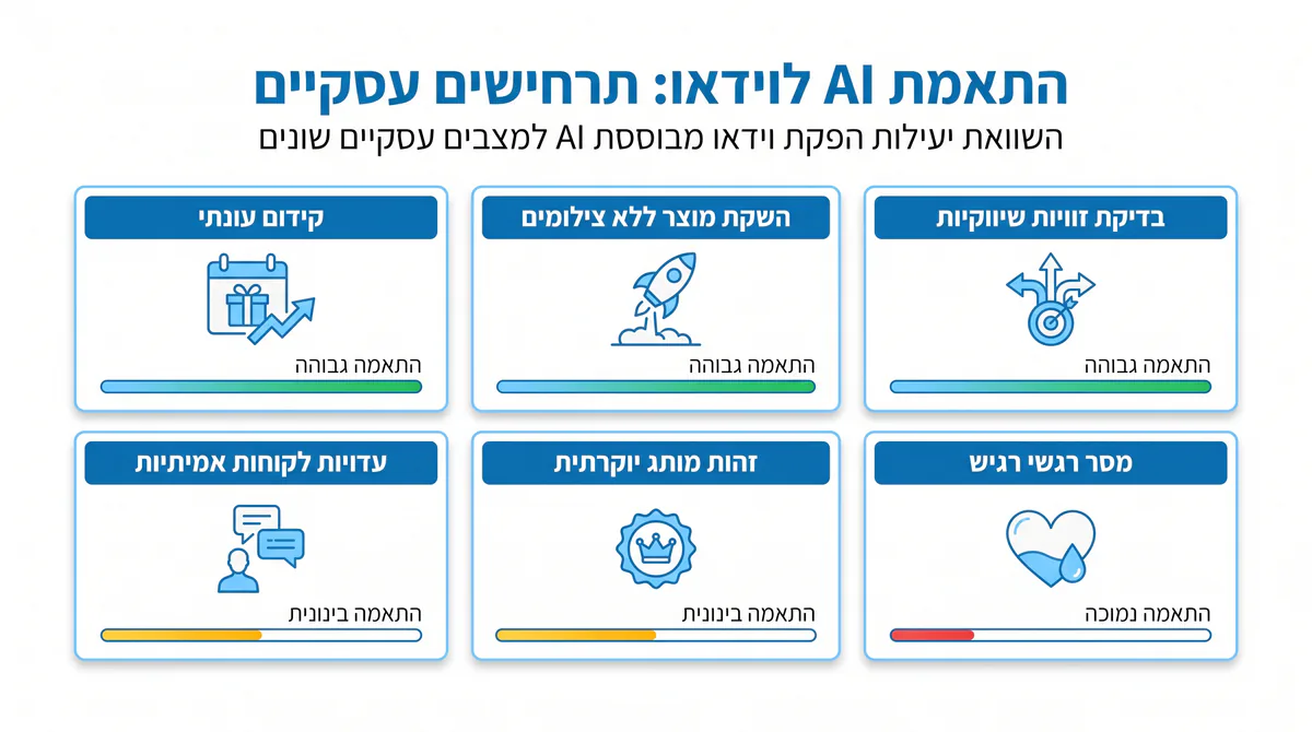 טבלת התאמה מקצועית - מתי כדאי להשתמש בסרטון AI לקמפיין פרסומי ומתי לעצור ולחשוב