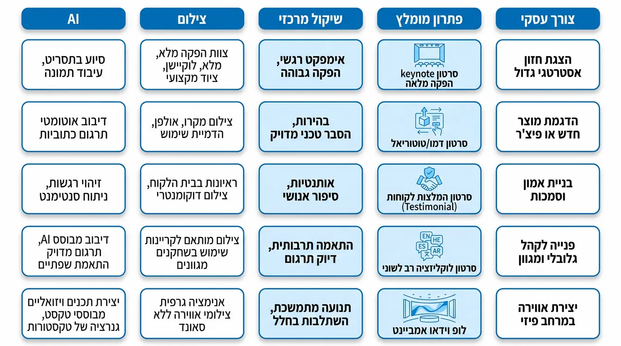 השוואה בין צילום חי, AI ושילוב של שניהם להפקת סרטון לאירוע הייטק